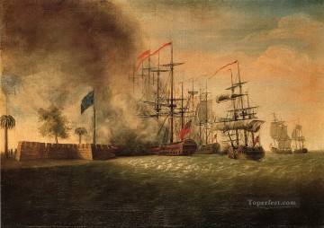 海戦 Painting - ピーター・パーカー卿のムルトリー砦海戦に対する攻撃